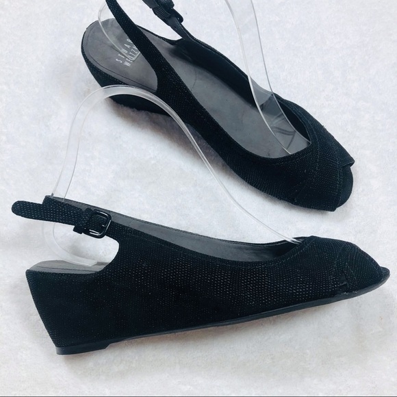 🔥MOVING SALE🔥 Stuart Weitzman black peep toe wedge sandals sz 8 - Picture 1 of 14